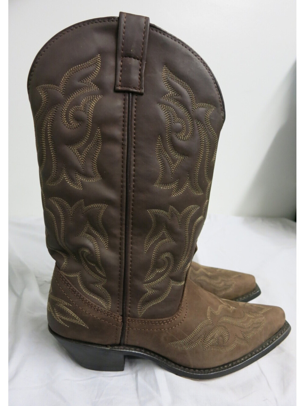 Women's Laredo Gaucho Brown Embroidered Snip Toe Cowboy Boots sz 7.5